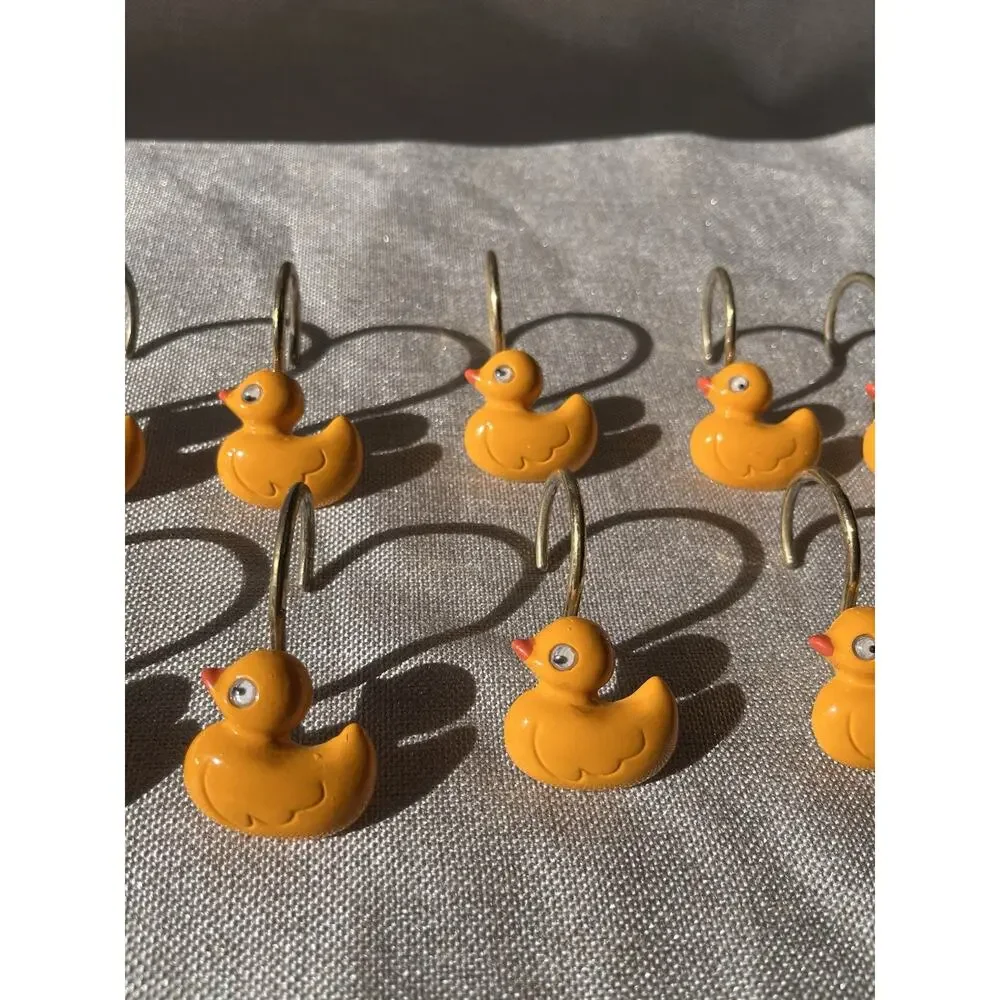 Shower Curtain Hangers Yellow Ducks Rubber Duckie Googly Eyes 12 Hangers Vtg
